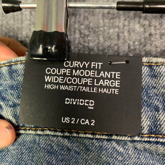 NEW H&M Curvy Wide-Leg High-Waist Jeans Sz 2 Blue‎ Stretch Denim - Picture 3 of 12